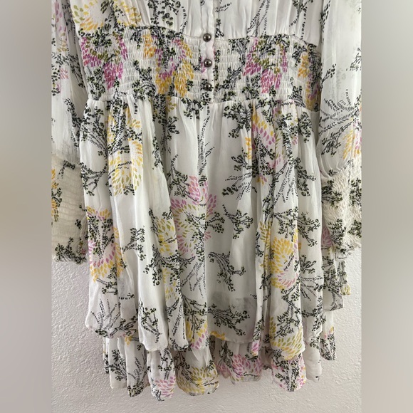 Free People Fake Pretend Babydoll Long Sleeve Floral Mini Dress Size L - Picture 4 of 11